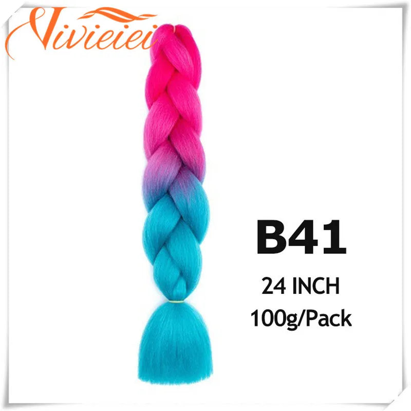 VIVIEIEI Synthetic Braiding Hair 24 Inch Jumbo Braid Ombre Jumbo Hair Extension for Women DIY Hair Braids Purple Pink Yellow Red