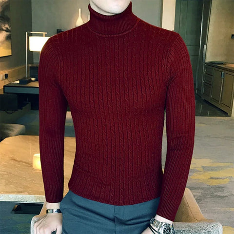 Solid Color Men's Sweater Slim Pullover Men Knitted Sweaters Bottoming Shirt