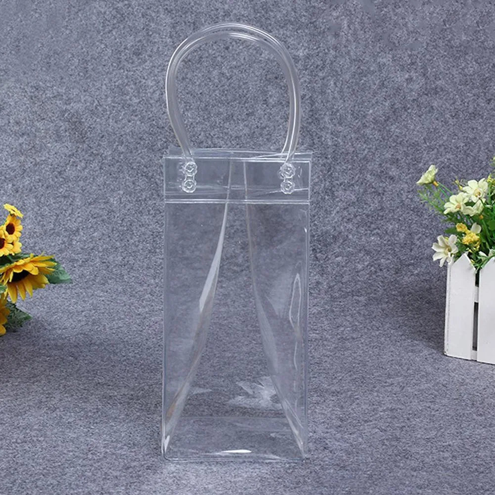 28*20*10cm Ice Bag Wine Champagne Bucket Cooler Transparent PVC Foldable Drink Bottle Chiller For Barware Kitchen