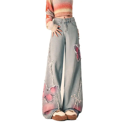 Women's Button Zipper Pockets Wide Leg Straight Pants