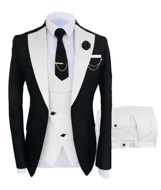 Men Suits 3 Pieces Tailored Best Man Groom Wedding Tuxedo Slim Fit Jacquard Two-color Blazer Jacket  Vest Pants Tuxedo Clothing