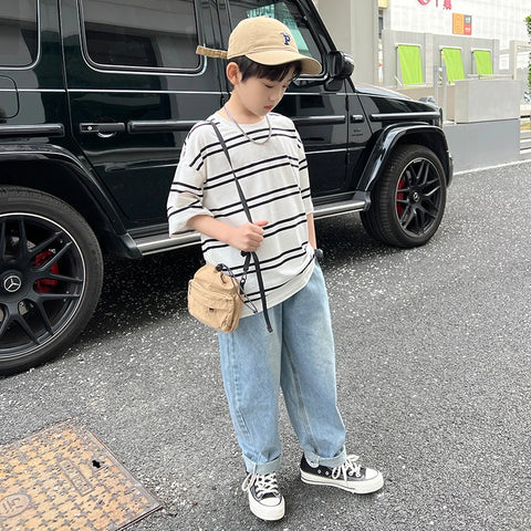 Summer Children's Clothing New Korean Style Boys' Short-sleeved T-shirt Children's Half-sleeved Striped Top Sportswear T-shirt