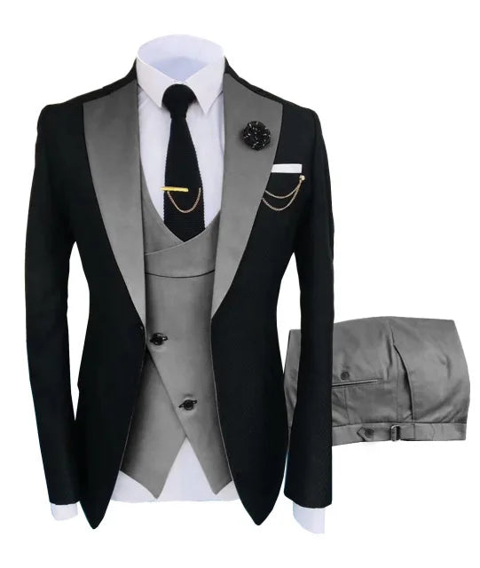 Men Suits 3 Pieces Tailored Best Man Groom Wedding Tuxedo Slim Fit Jacquard Two-color Blazer Jacket  Vest Pants Tuxedo Clothing