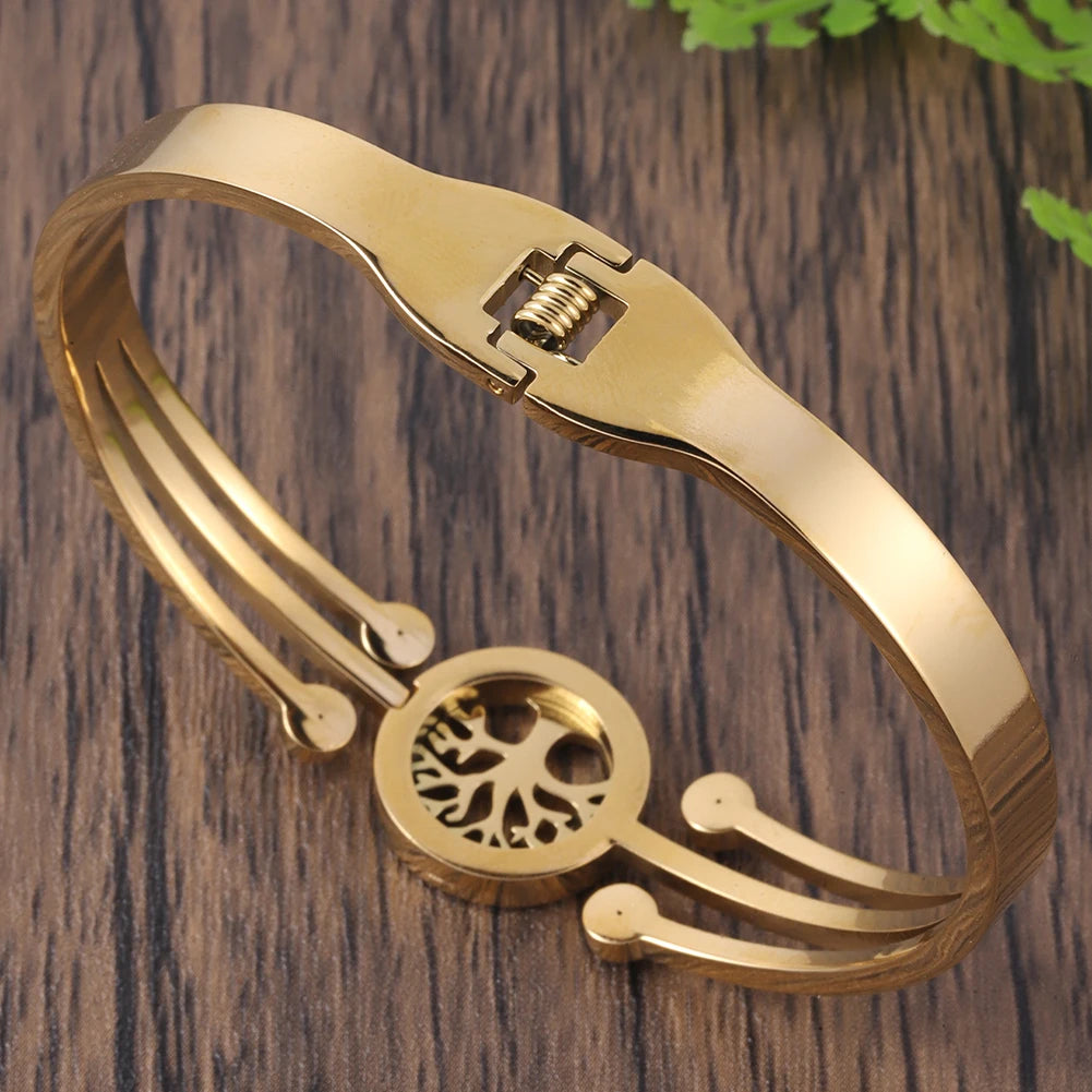 Women's Luxury Designer Bangle Stainless Steel Jewelry Tree of Life Trend 2024 Plant Cuff Bracelet Female Bangles for Women