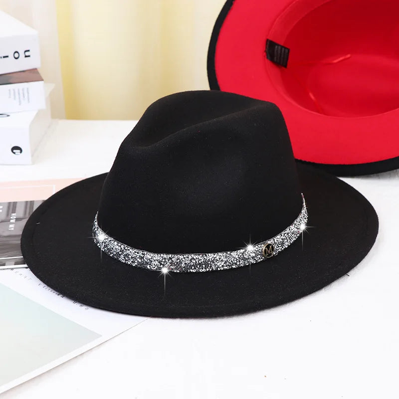 Sky Blue Diamond Band Wool Fedora Hats Jazz Cap