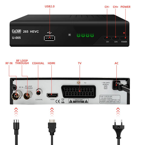 Spain TDT HD DVB-T2 Hevc/H265 Tv Receiver Compatilbe With DVB-T/MPEG-4/H.264 Dvb T2 Tuner HDMI-Compatible+Scart Output