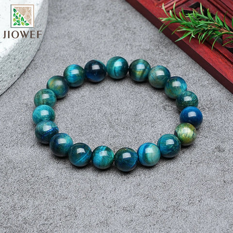 Peacock Blue Tiger Eye Bracelet Charms Luxury Fine Jewelry Couple Personalized Beaded Bangle Men Women Holiday Gifts 6/8/10/12mm