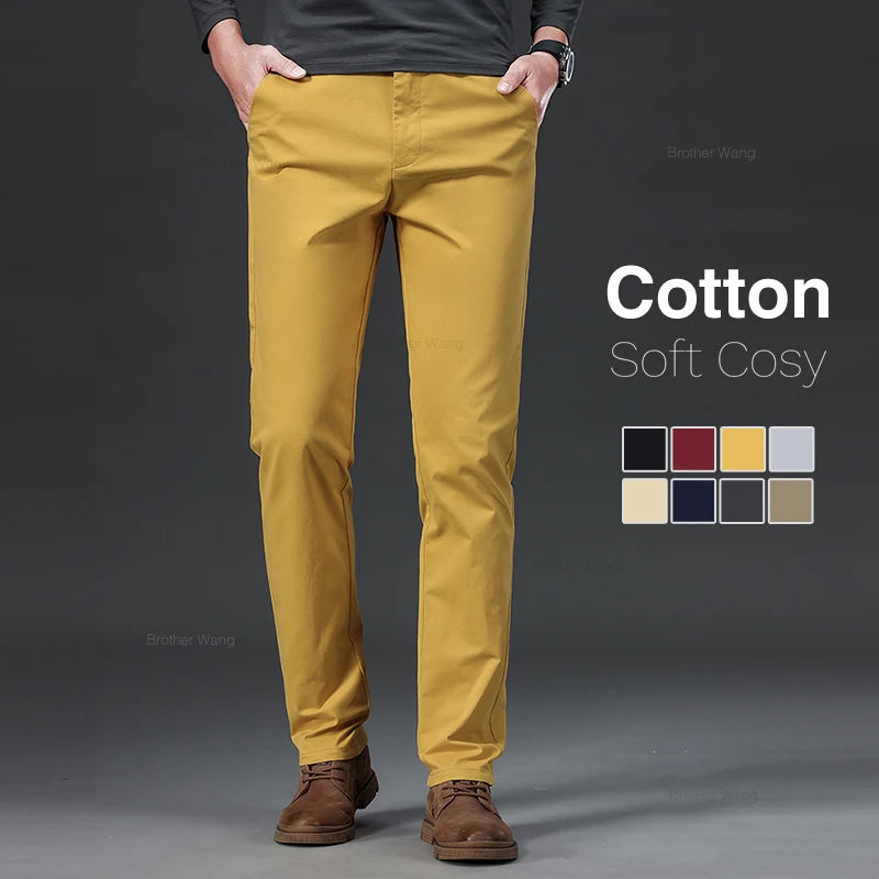 Men's Cotton Casual Pants Elastic Waist