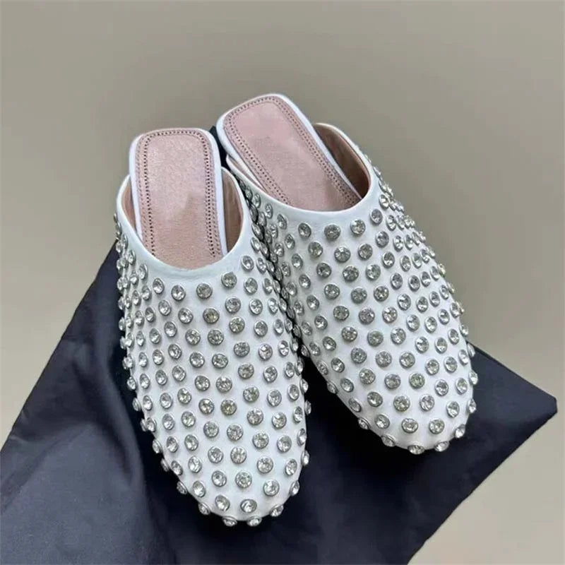 European and American Women's Fashionable Diamond Studded Mary Jane Single Shoes Casual Flat Bottomed Round Toe Buckle Shoes