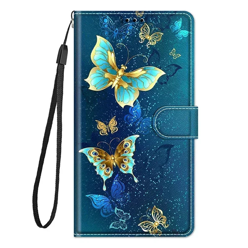 Butterfly Pattern Wallet Flip Case For Samsung Galaxy S24 Ultra S23 Plus S23 FE S22 S21 FE Leather Card Slot Phone Back Cover