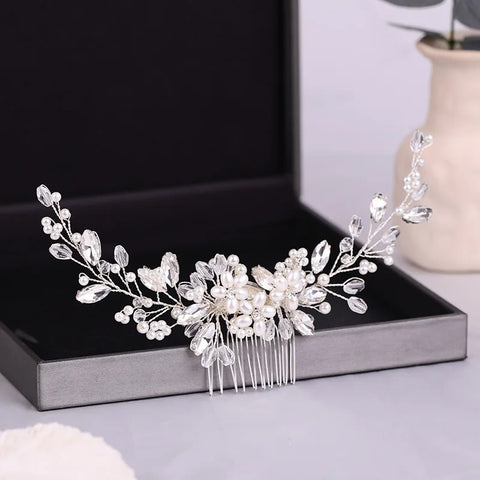 Crystal Rhinestone Flower Pearl Hair Comb Bridal Headband Tiara Hairpin Party Wedding Bridal Hair Accessories Jewelry