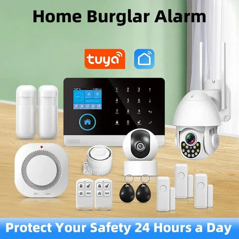 4G WiFi Alarm System Tuya Smart Life APP Control for Home Security Alarm PIR Sensor Door Sensor Smart Home Kit Fire Alarm Panel