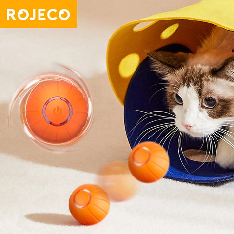 ROJECO Smart Cat Toys Automatic Bouncing Cat Ball Interactive Rolling Ball For Cats Pet Smart LED Self Moving Toys Accessories