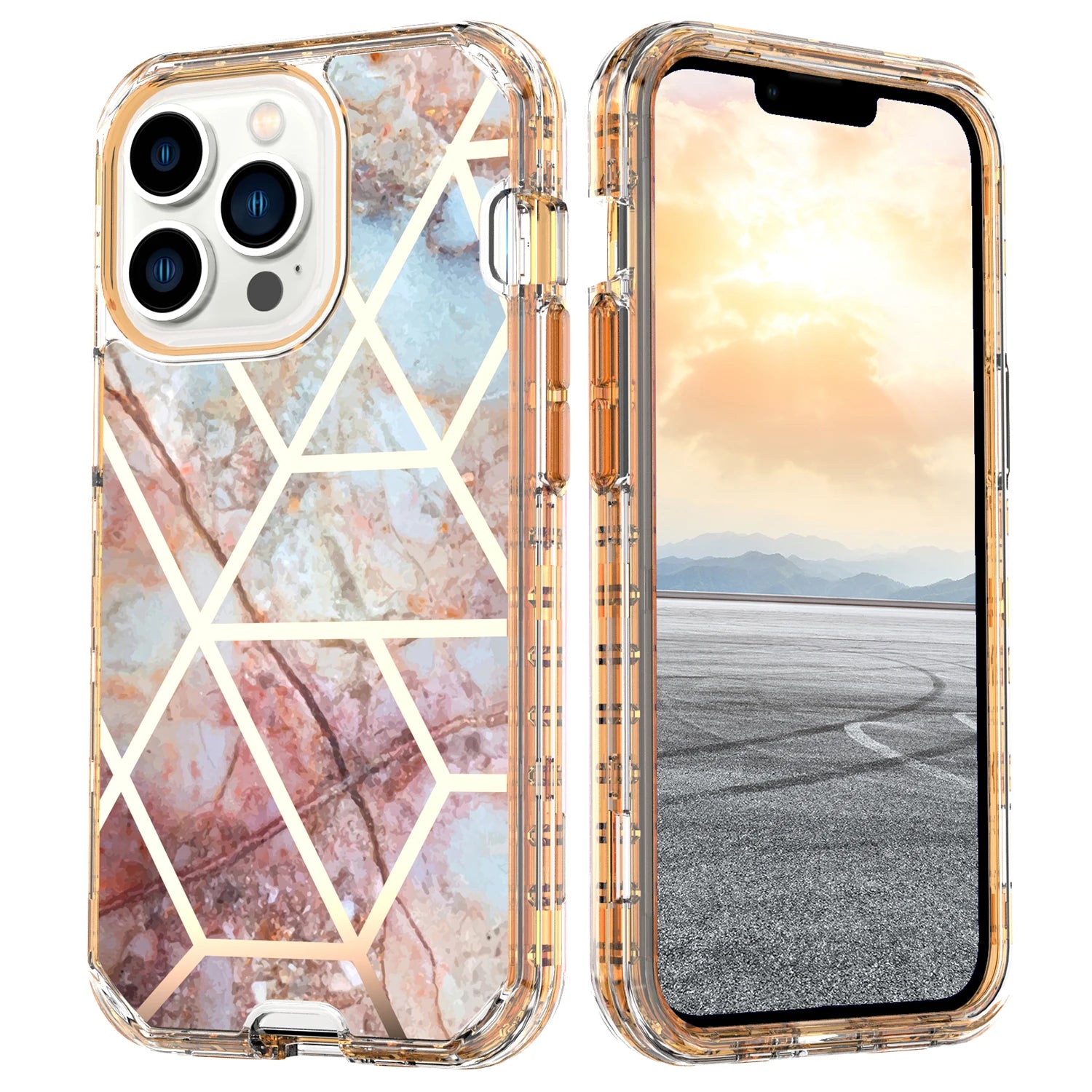 Gradient Colorful Marble Armor Case For iPhone 15 14 Pro MAX 13 12 11 X XS XR 7 8 14 Plus PC Bumper Shockproof Phone Cover