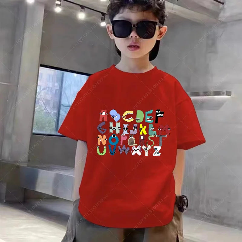 New 2024 Summer Fashion Children's Alphabet Lore Harajuku T-shirt Boys T Shirt Girls Clothes Print Cartoon T Shirts Kids Clothes