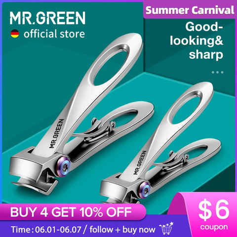 MR.GREEN Nail Clippers Wide Jaw Opening Stainless Steel Fingernail Clipper Thick Hard Toenail Cutter Manicure Scissors tools