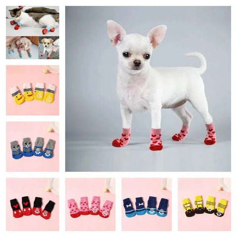 Pet Puppy Dog Shoes Anti-Slip Knitted Socks Small Dogs Cats Shoes Chihuahua Boots for Winter Indoor Wear Slip on Paw Protectors