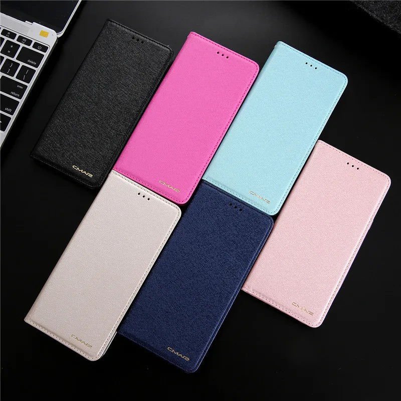 Silk Pattern Leather Case For Samsung Galaxy S23 S22 S21 S20 FE S10 S9 S8 Ultra Note 10 Plus 9 8 PU Flip Wallet Magnetic Cover