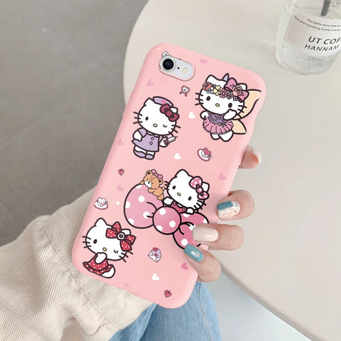 Phone Case for For Apple iphone 6 7 8 Plus SE 2022 Girls Anti-drop Cartoon Cinnamoroll Kuromi Hello Kitty Silicone Printed Cover