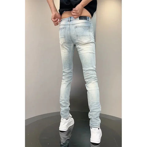 New Korean Luxury Clothing High Quality Jeans for Men Fashion Slim Fit Pencil Pants with Holes Summer Casual Denim Trousers Male