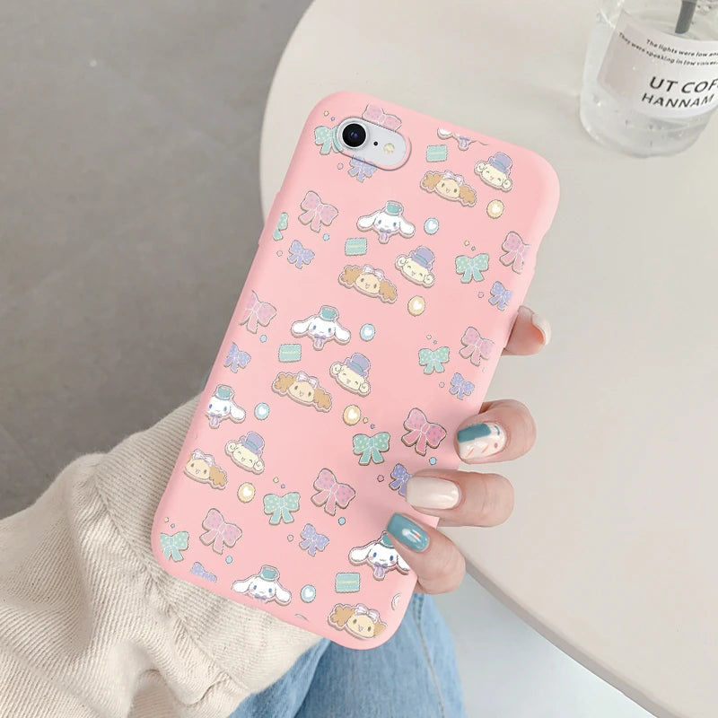 Phone Case for For Apple iphone 6 7 8 Plus SE 2022 Girls Anti-drop Cartoon Cinnamoroll Kuromi Hello Kitty Silicone Printed Cover