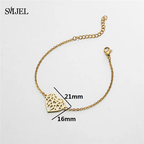 Minimalist Golden Love Heart Charm Bracelets Stainless Steel Tiny Heart Bracelets & Bangles Design Jewelry Birthday Gifts