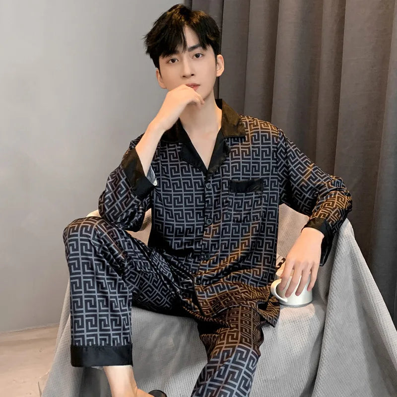 Pajamas Men Spring Summer Thin Ice Silk Luxurious