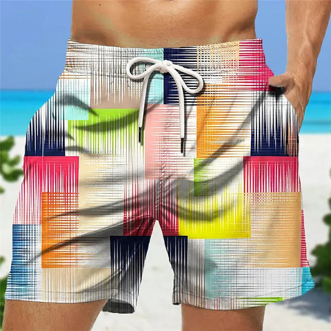 Casual Colourful Plaid Printed Shorts with Pocket Summer Men's Outdoor Daily Sports Shorts Large Size Loose Holiday Beach Trunks