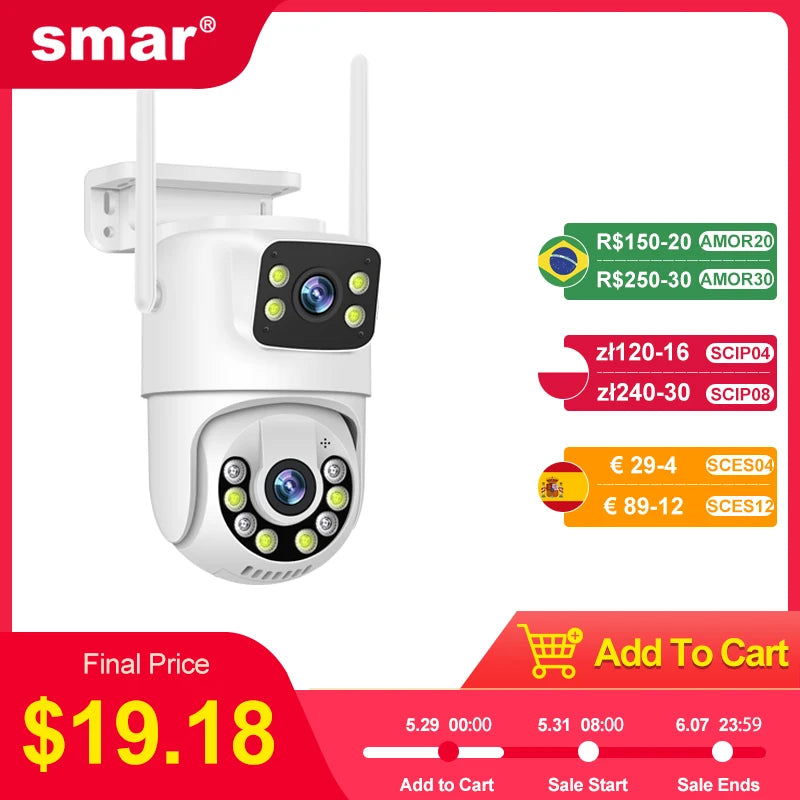 Smar 6MP PTZ WiFi IP Camera Dual Lens With Dual Screen Two-way Audio Auto Tracking Security Outdoor CCTV Vedio Surveillance ICSe