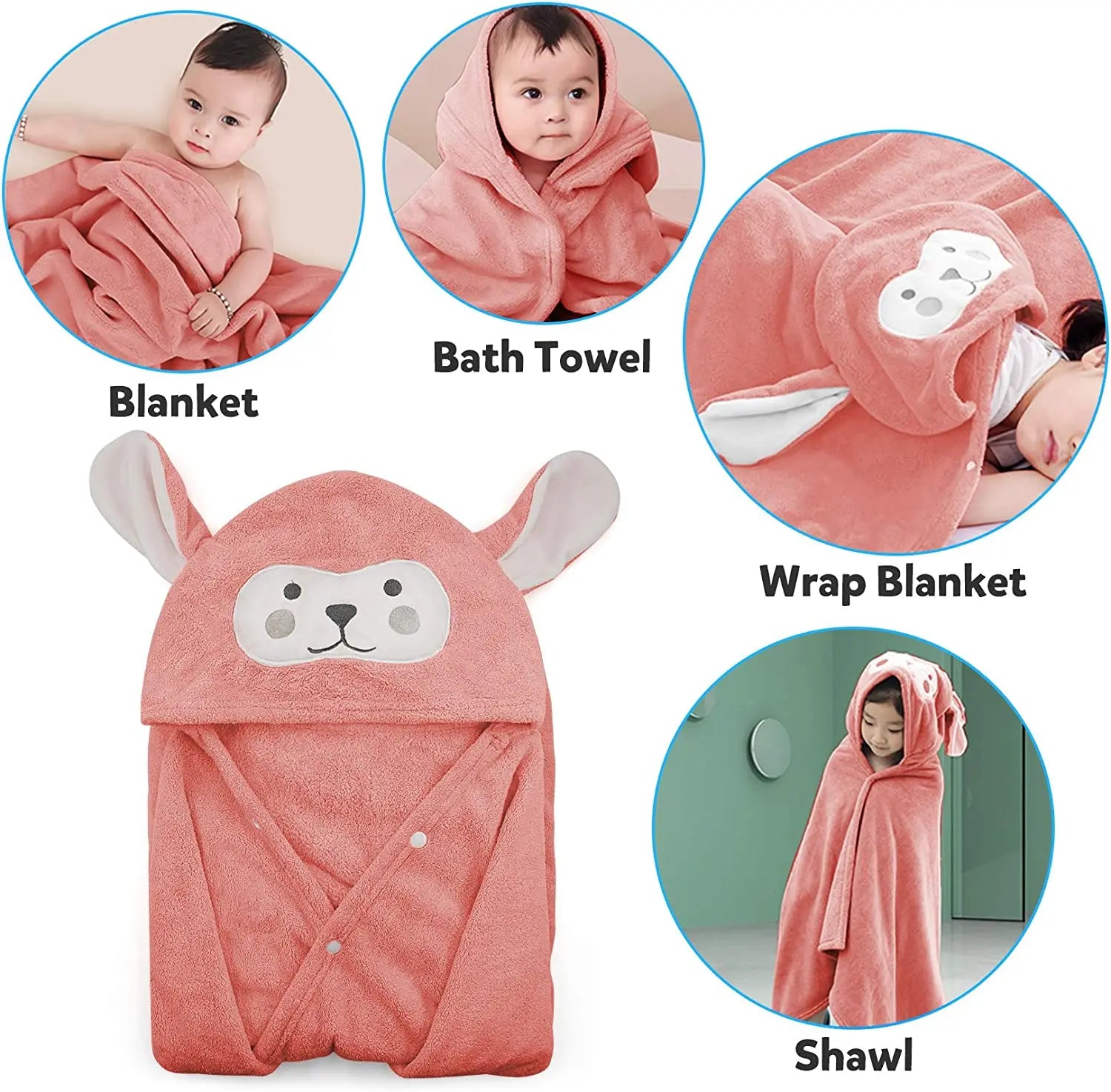 Baby Cloak Bath Towel Coral Fleece Hooded Ultra Soft Skin-friendly Highly Absorbent Baby Bathrobe Shower Towel Baby Wrap Blanket