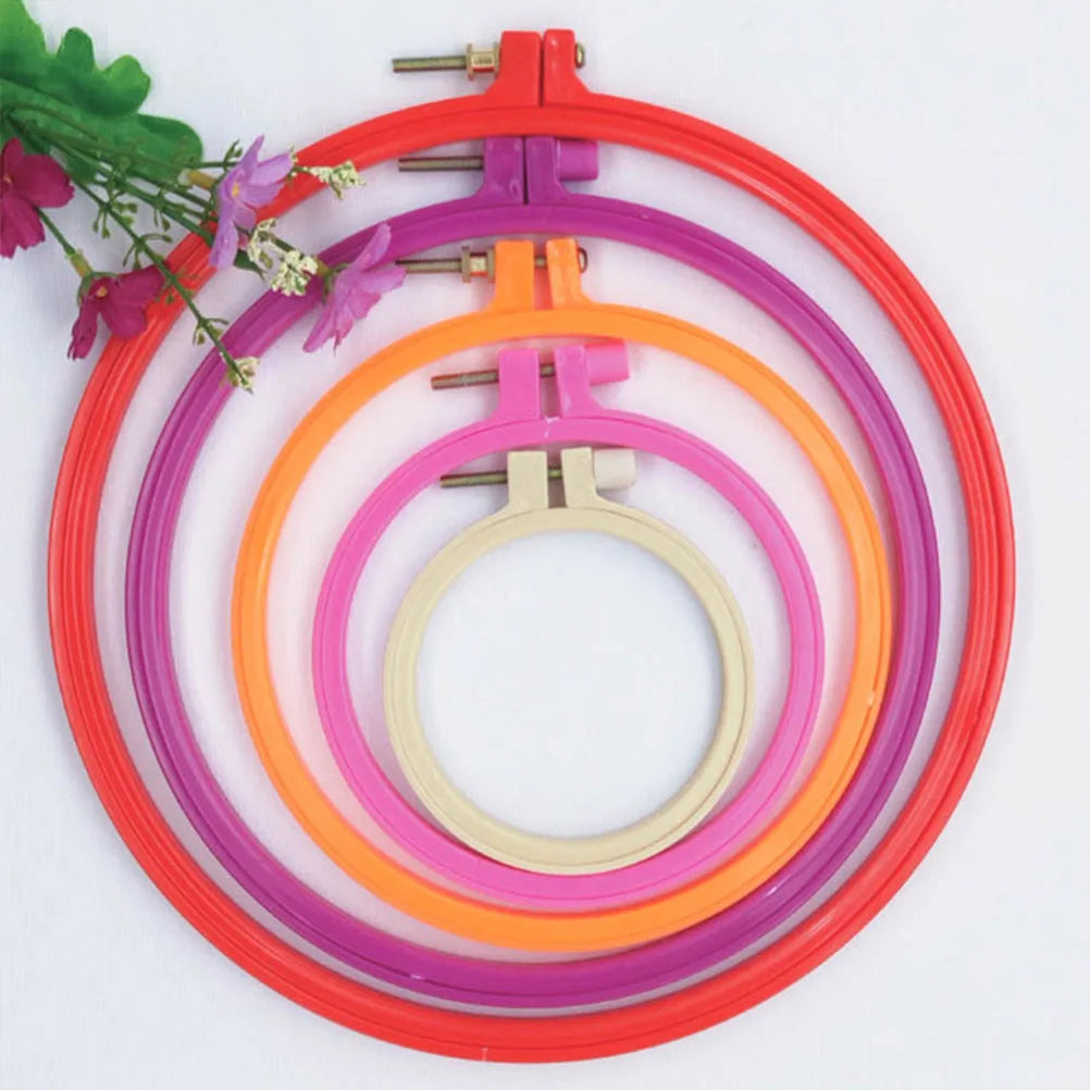 6pcs Plastic Embroidery Hoops Frame Adjustable Cross Stitch DIY Craft Circle Sewing Manual Tools