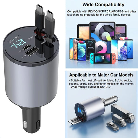 4-in-1 Fast Car Phone Charger Dual Type-C