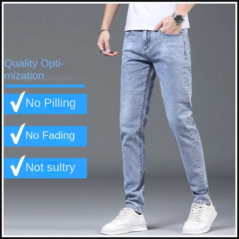 Men's Jeans Luxury Fashion Blue Softener Denim Jeans for Men's Spring and Autumn Stretch Casual Wear Korean Luxury Clothing