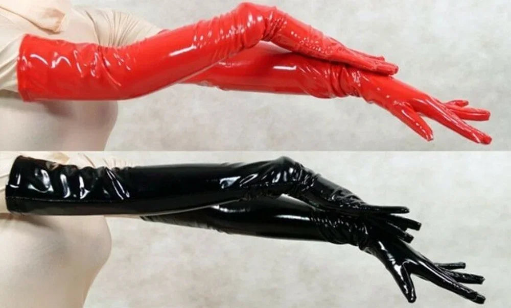 Women Sexy Faux Leather Gloves Wet Look PVC