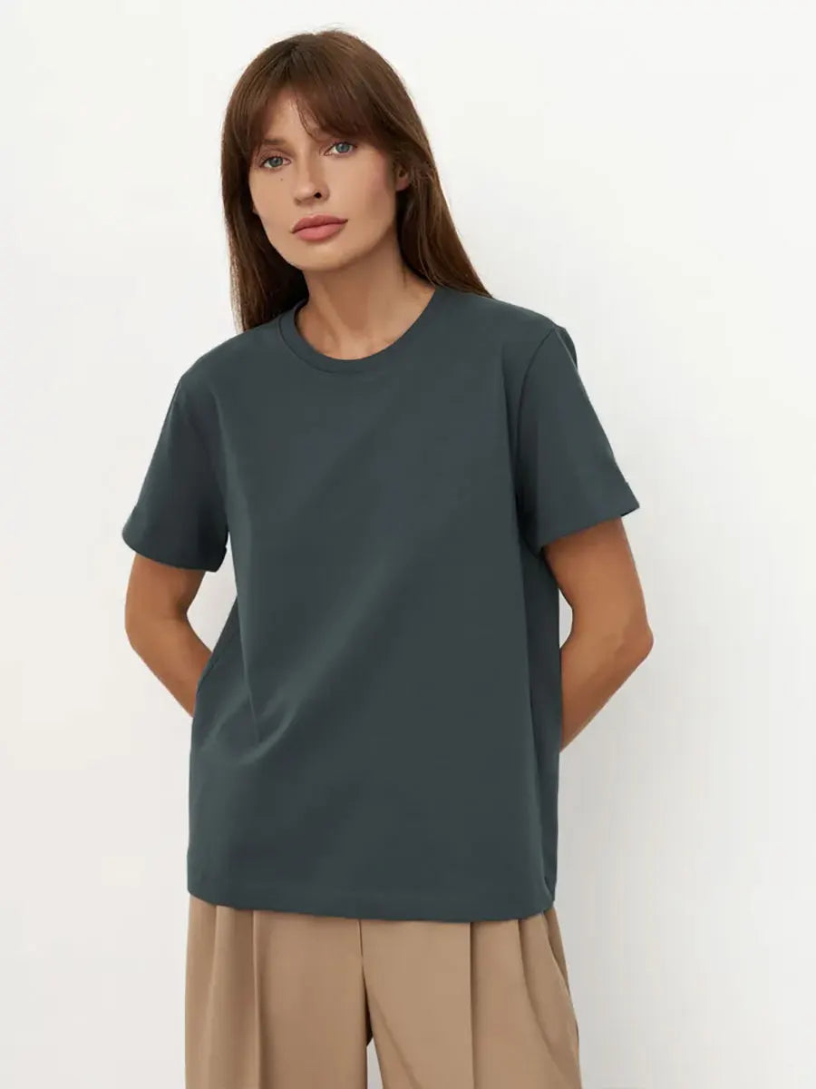 Basic Fashionable Solid Lady Short Sleeve Loose Tops Shirts