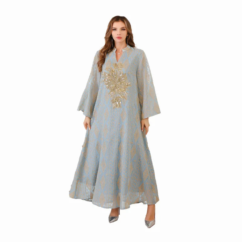 Eid Long Robe Muslim Women Party Sequins Jalabiya Dresses Embroidery Ramadan Abayas Kaftan Islam Vestidos Arab Morocco Dubai