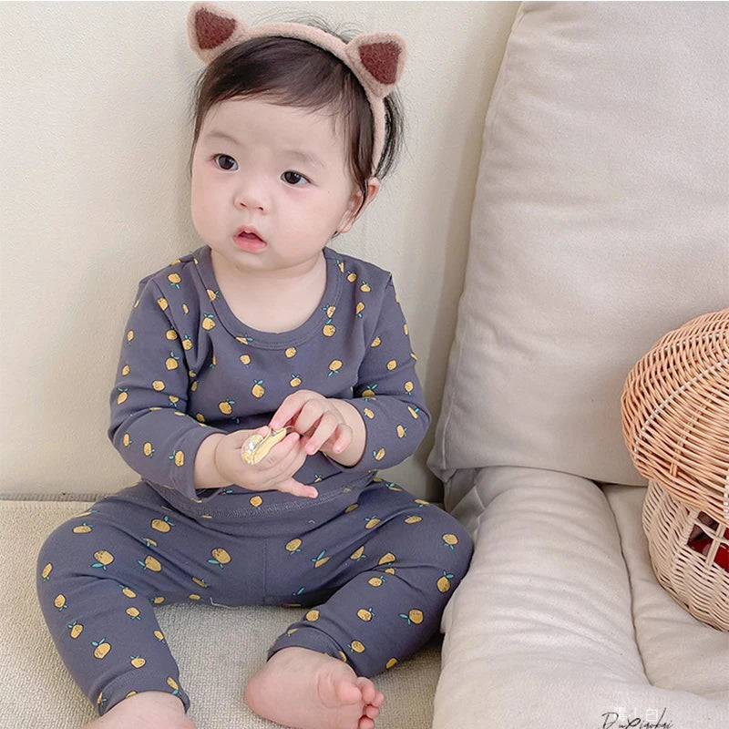 2023 Autumn New Children's Sleepwear Korean Casual Boys Girls Clothes Baby Kids Pajamas 2 Piece Loungewear Set For 3 6 9 12 18M