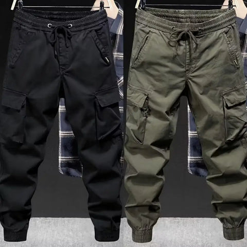 Men Cargo Pants Drawstring Multi Pockets Street Trousers