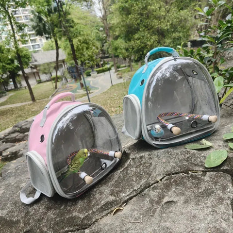 Portable Bird Travel Carrier Backpack with Rope Perch for Parrot Birds Cage Transparent Double Shoulder Gruinea Pig Backpack