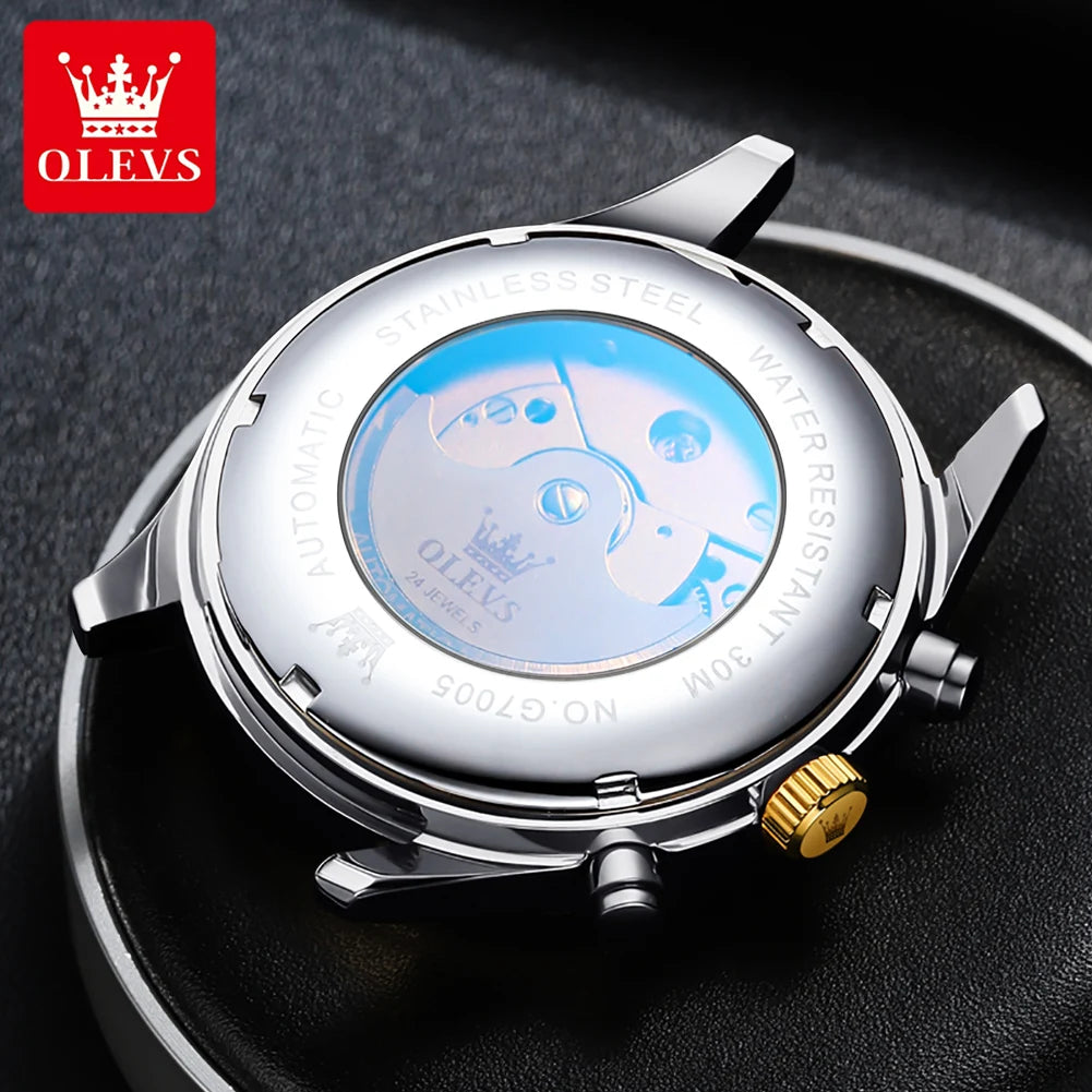 OLEVS Luxury Men's Watches Fashion Waterproof Multifunctional Fully Automatic Mechanical Watch Complete Calendar Moon Phase