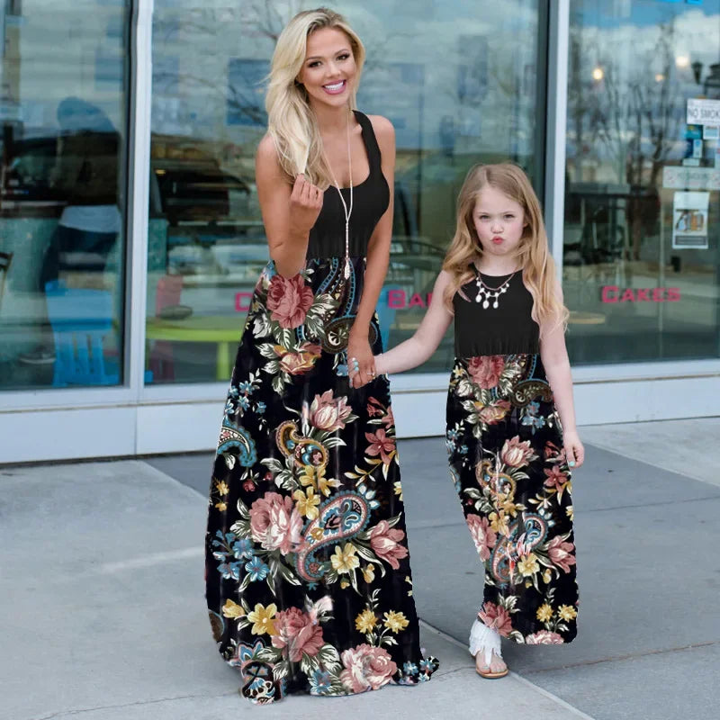 Printing Girl Summer Dress Matching Family Outfits