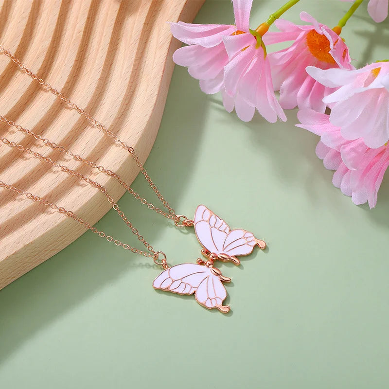 2PCs Beauty Butterfly Pendant Necklaces Women Men Couple Choker Necklace  Vintage Clavicle Chains Lover Friendship Jewelry Gift