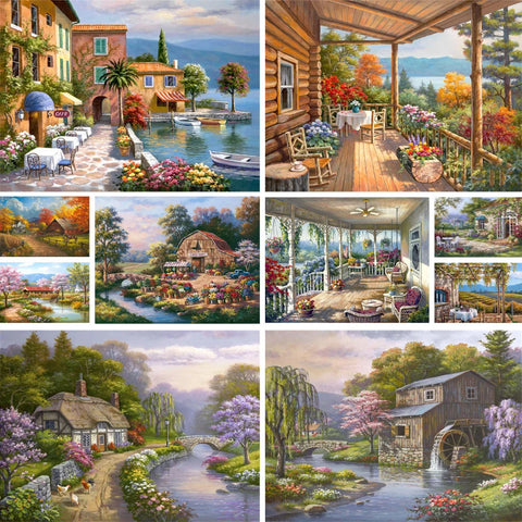 Scenery Classic House Cross-Stitch Complete Kit DIY Embroidery Handicraft Handmade Needlework Craft Wholesale Stamped For Adults