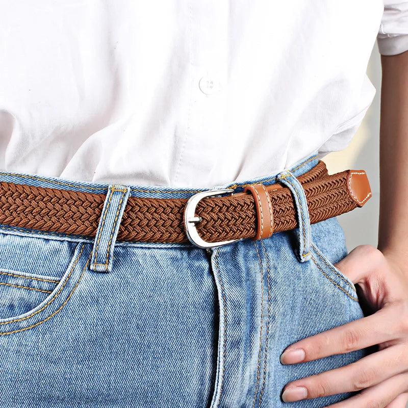 Canvas Elastic Jeans Belts Young Student Woven Canvas Thin Waistband