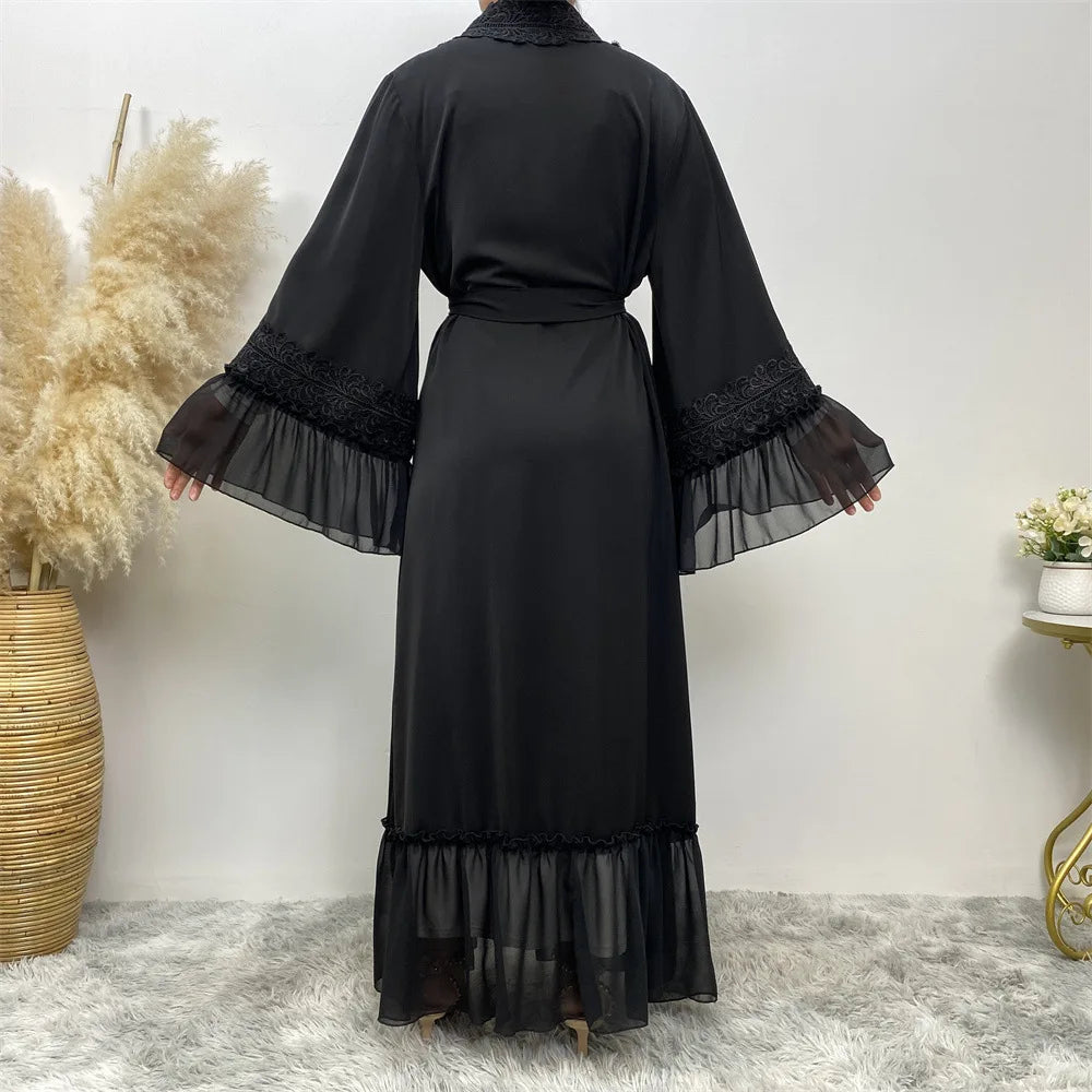 Muslim Abaya Dubai Full Length Flare Sleeve Lace Abaya