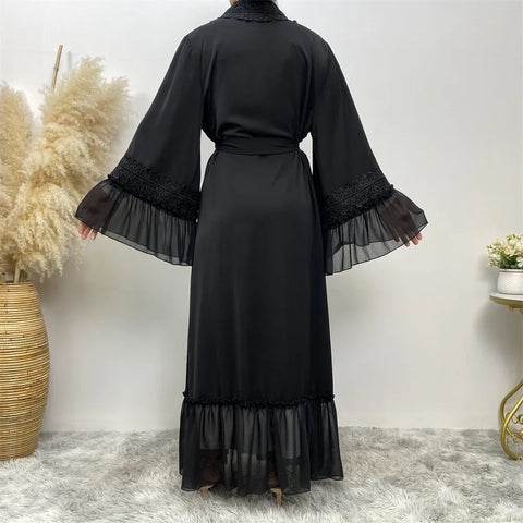 Muslim Abaya Dubai Full Length Flare Sleeve Lace Abaya