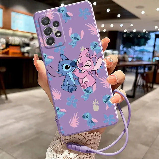 Candy Color Case For Samsung Galaxy A54 A53 A52 A13 A12 A51 A50 A23 A24 A32 A70 A34 A33 A72 Phone Cover Cartoon Disney Stitch