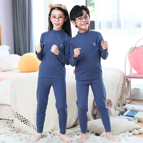 Kids Autumn Cotton Thermal Underwear Tops+Pants 2-Piece Set Boys Sleepwear Cartoon Print Girls Pajama Suit Winter Clothes 3-14 Y