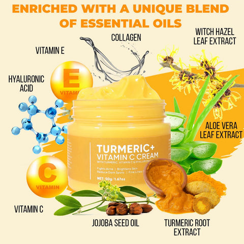 Turmeric Vitamin C Face Cream Acne Treatment Dark Spots Removal Moisturizing Brightening Whitening Cream Skin Lightening Care