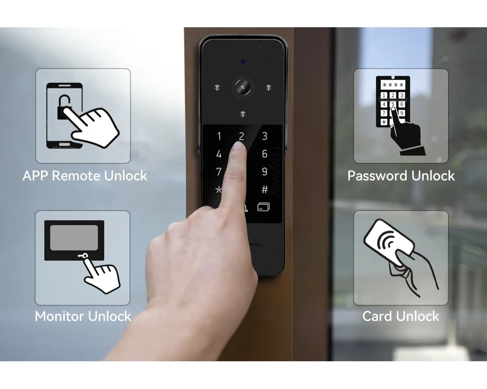 Wireless WiFi Video Doorbell With RFID Unlock Motion Detection